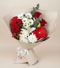 Букет цветов из:  Розы, Хризантемы, Герберы и Лилии в Галиче