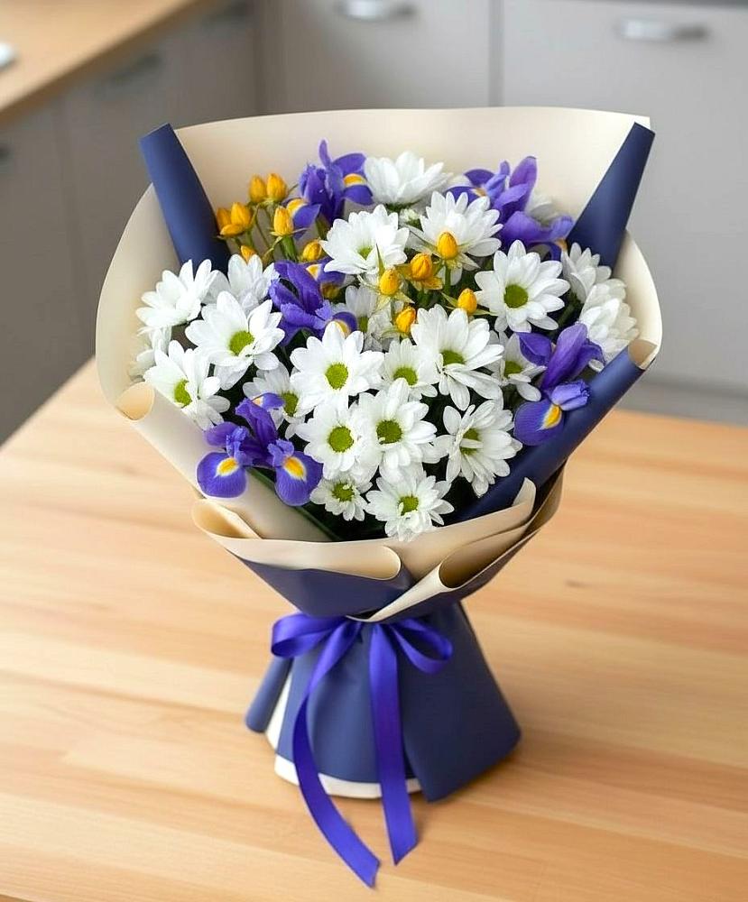 Букет цветов из: Розы, Ирисы и Хризантемы в Галиче