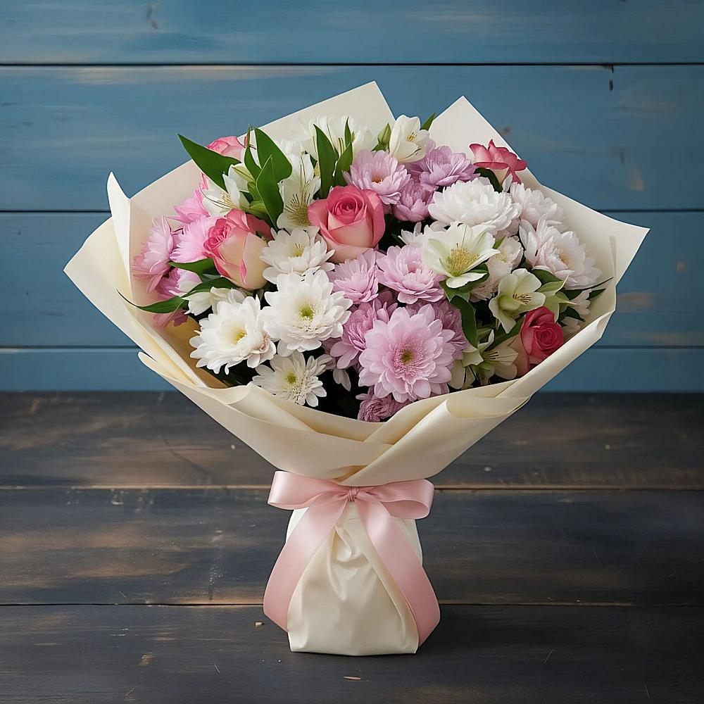 Букет цветов из: Хризантемы, Альстромерии и Розы в Галиче